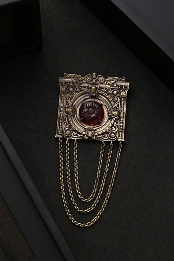 Antique Gold Brooch With Glass Stone