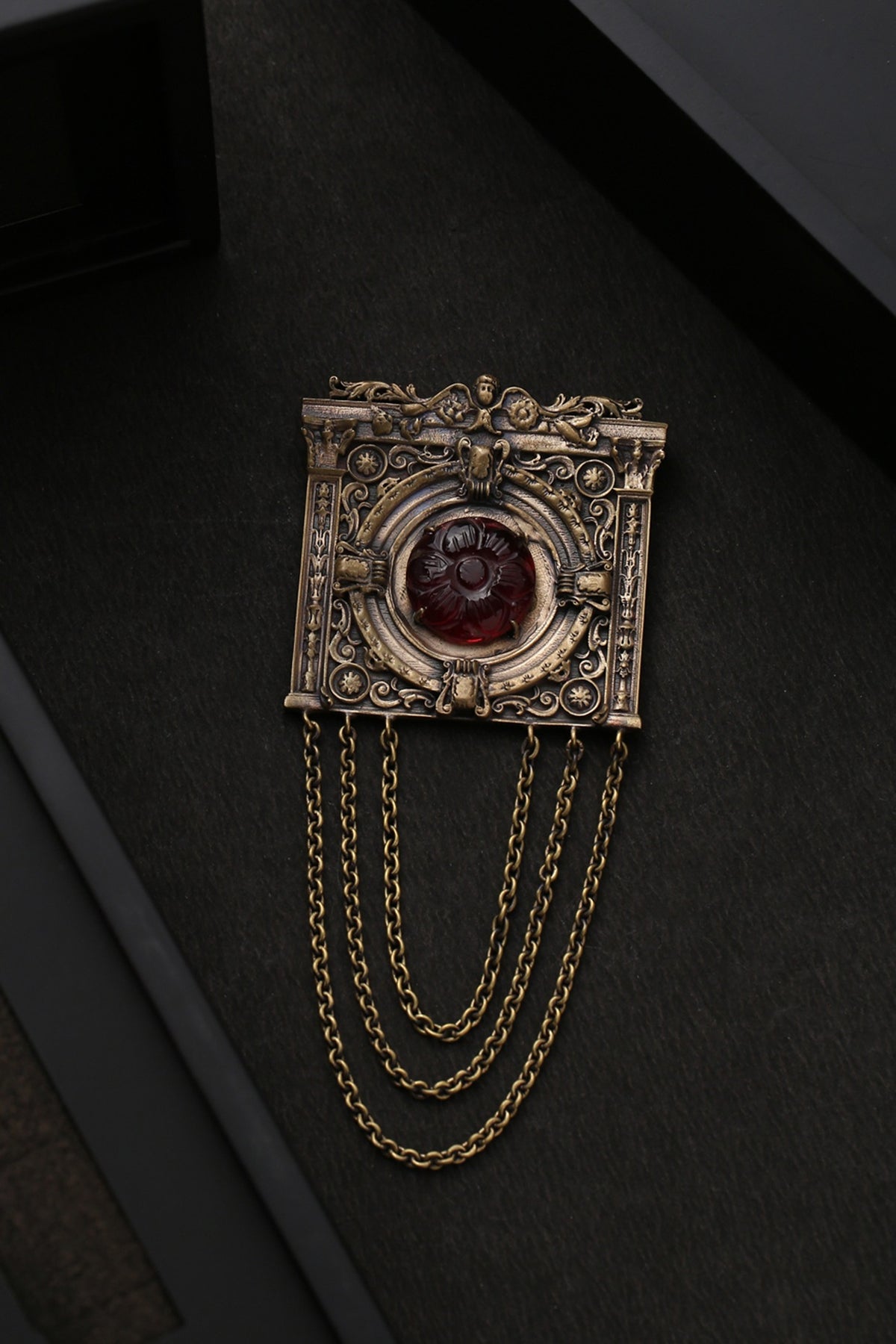 Antique Gold Brooch With Glass Stone