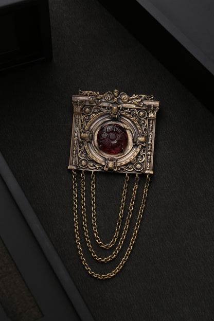 Antique Gold Brooch With Glass Stone