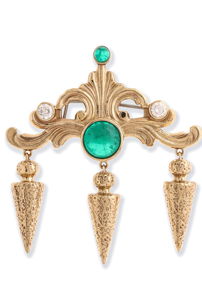 Gold Glass Stone Brass Brooch