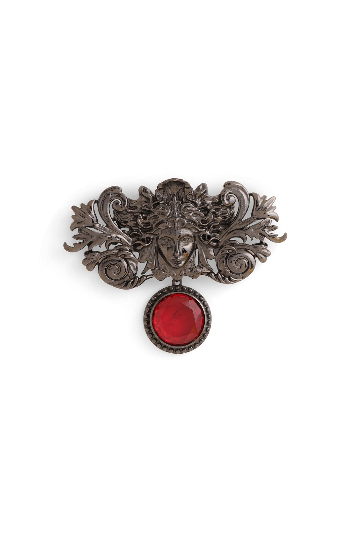 Grey Brass Medusa Brooch