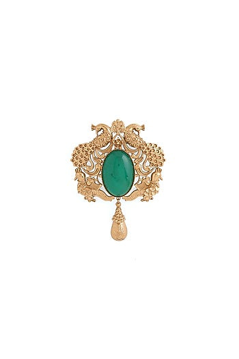 Gold Brass Peacock Brooch