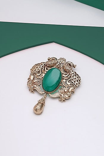 Gold Brass Peacock Brooch