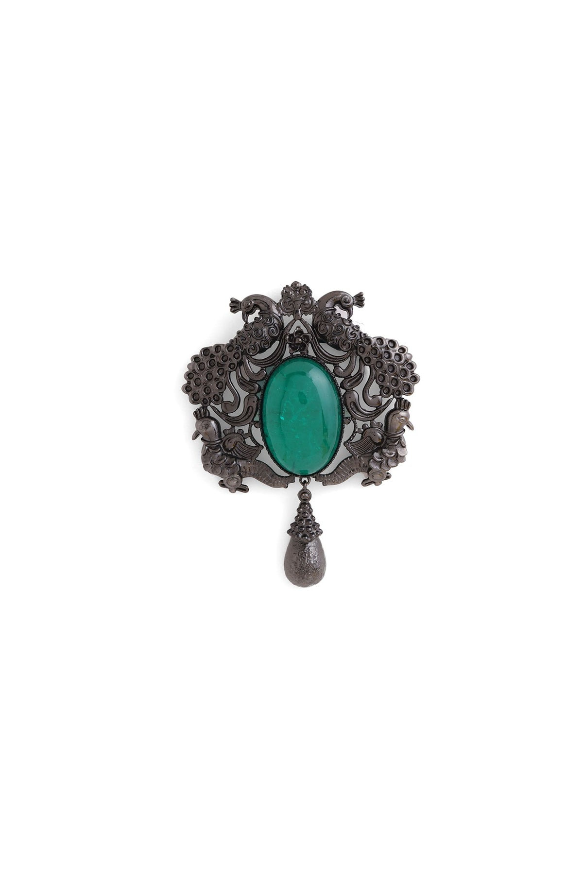 Grey Brass Peacock Brooch
