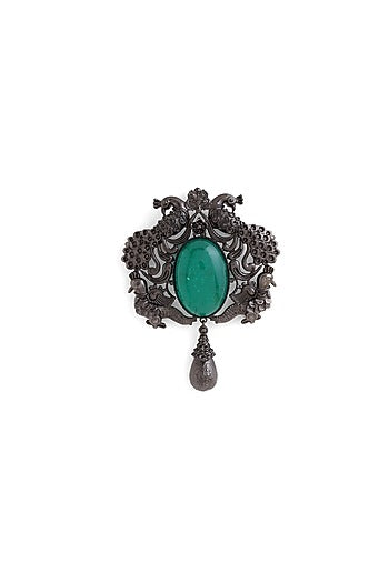 Grey Brass Peacock Brooch