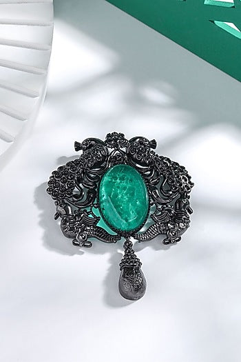 Grey Brass Peacock Brooch