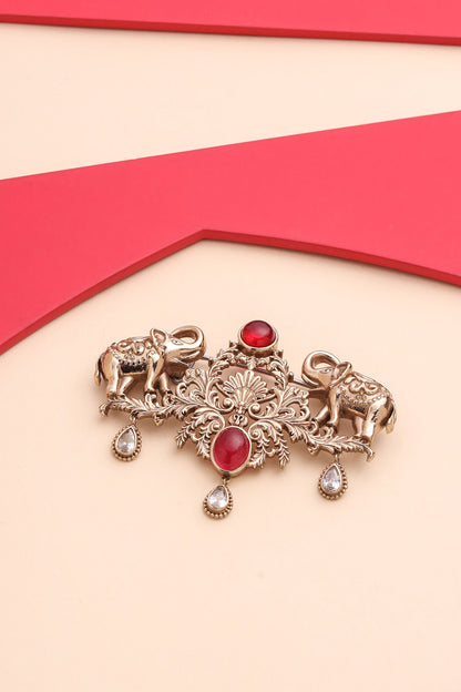 Gold Brass Elephant Brooch