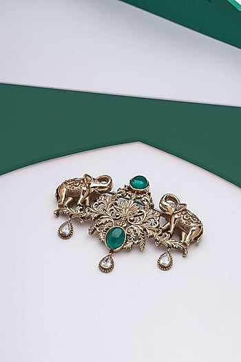 Gold Brass Elephant Brooch
