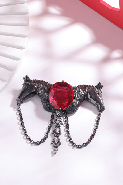 Grey Brass Horse Brooch
