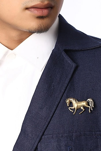 Antique Gold Cufflinks With Parade Horse Brooch