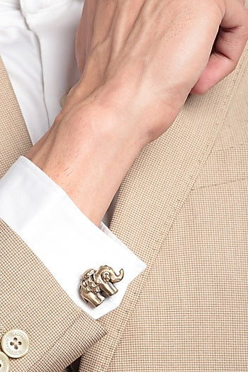 Antique Gold Elephant Cufflinks With Brooch