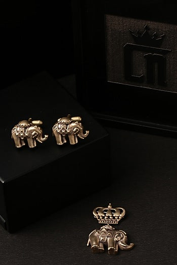 Antique Gold Elephant Cufflinks With Brooch