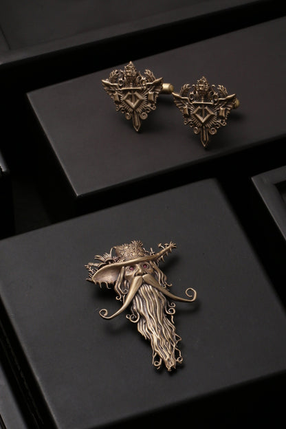 Antique Gold Cufflinks With Brooch