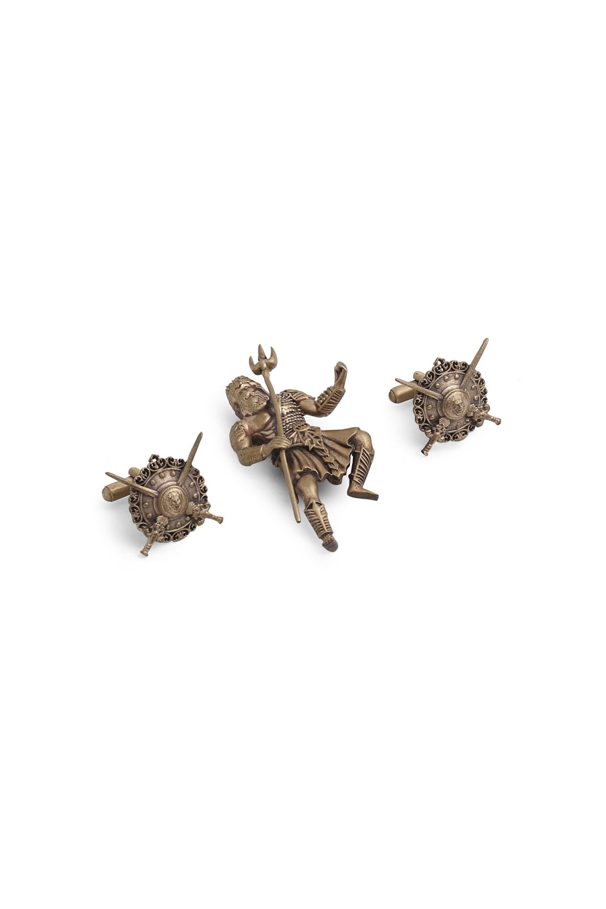 Antique Gold Shield Cufflinks With Poseidon Brooch