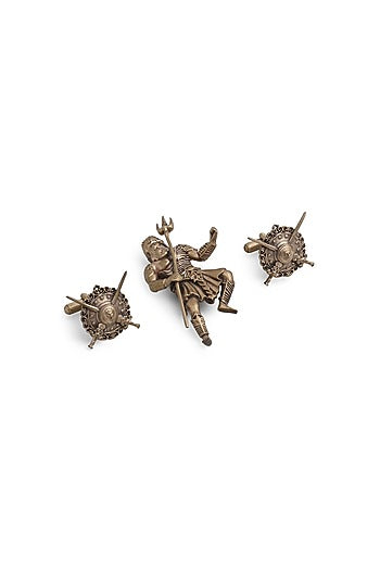 Antique Gold Shield Cufflinks With Poseidon Brooch