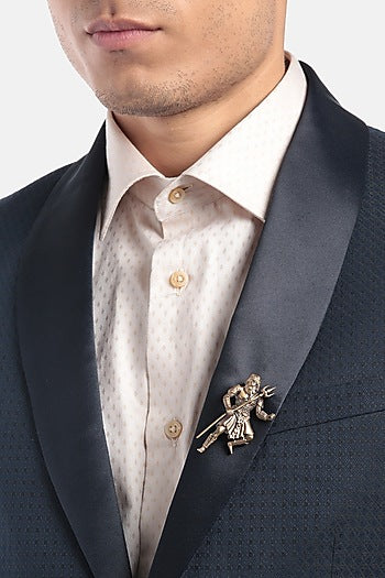 Antique Gold Shield Cufflinks With Poseidon Brooch