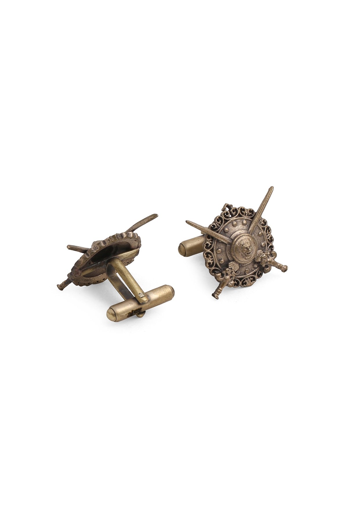 Antique Gold Shield Cufflinks With Poseidon Brooch