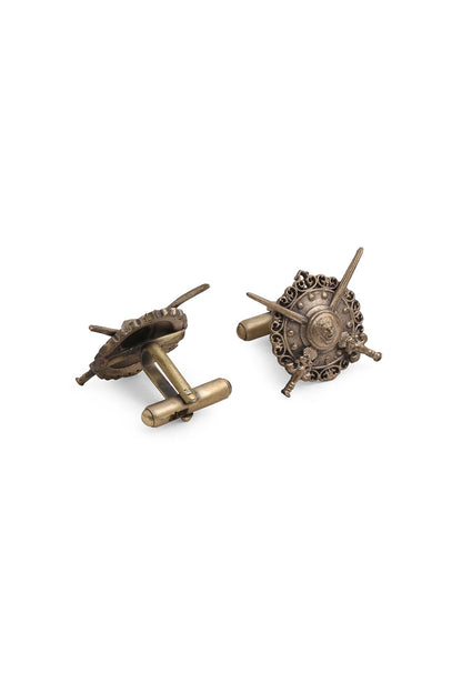 Antique Gold Shield Cufflinks With Poseidon Brooch
