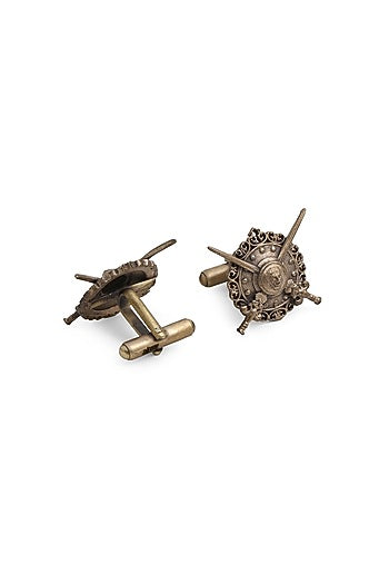 Antique Gold Shield Cufflinks With Poseidon Brooch