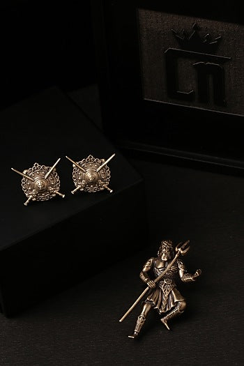 Antique Gold Shield Cufflinks With Poseidon Brooch