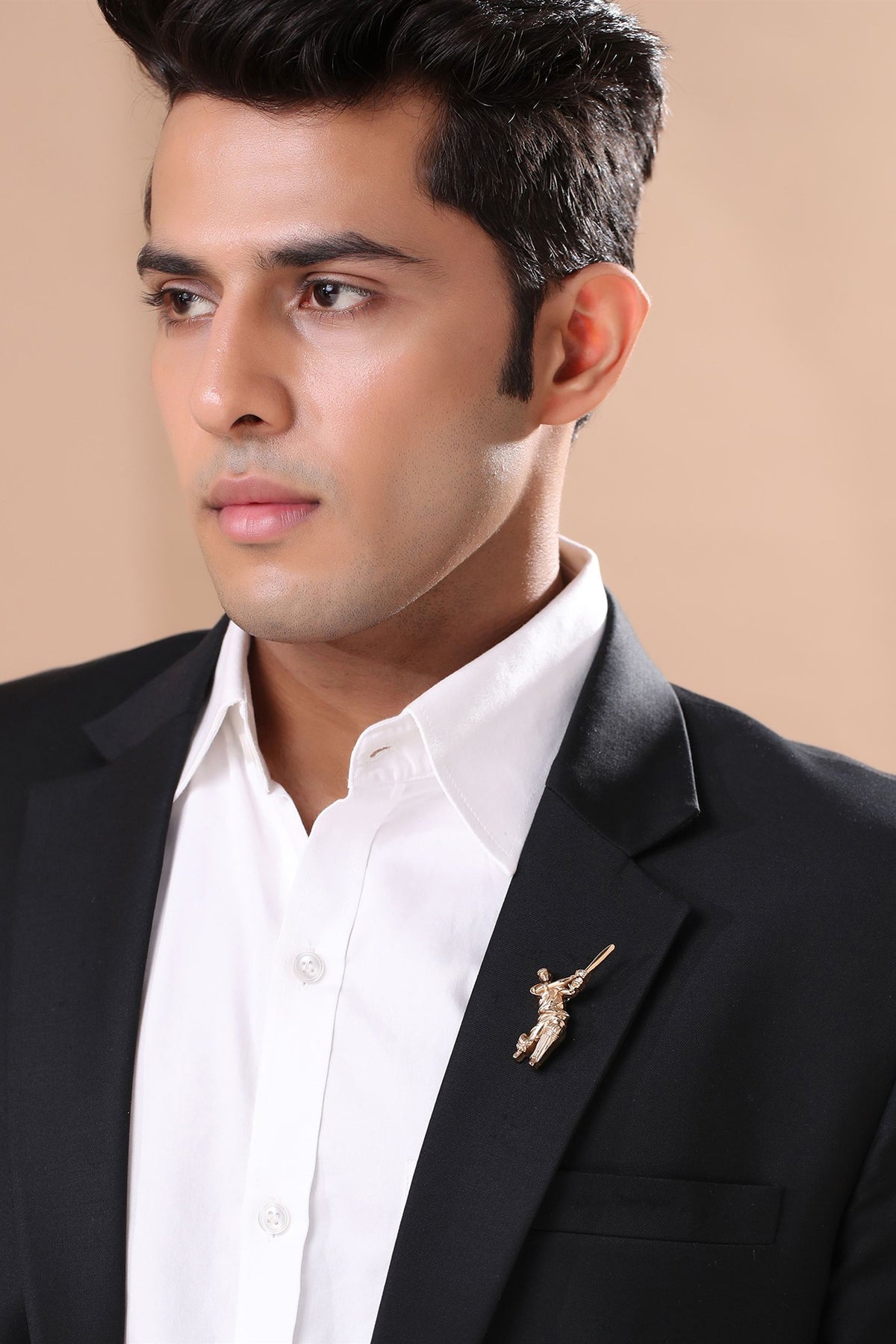 Gold Brass MS Dhoni Brooch