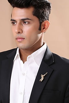 Gold Brass MS Dhoni Brooch