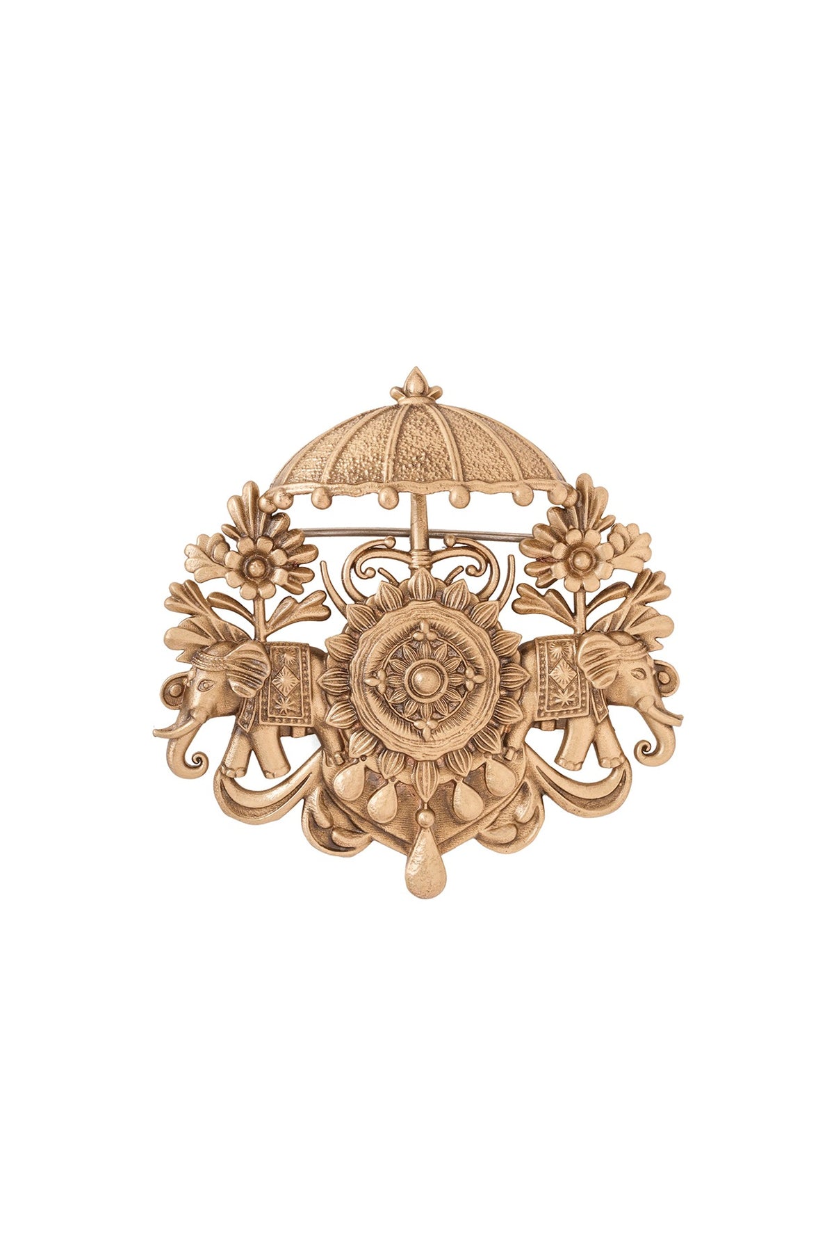 Oxidised Antique Gold Majestic Elephant Brooch