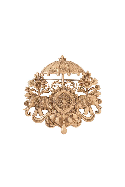 Oxidised Antique Gold Majestic Elephant Brooch