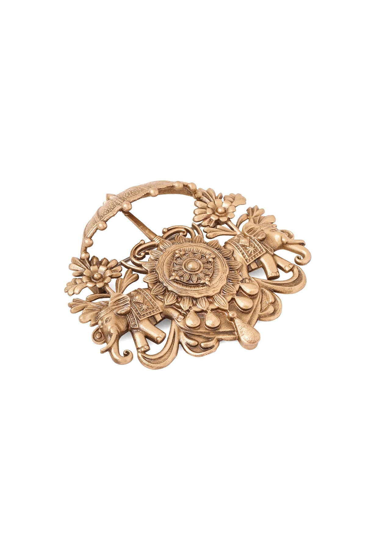 Oxidised Antique Gold Majestic Elephant Brooch