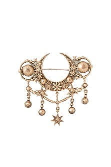 Oxidised Antique Gold Celestial Radiance Crescent Brooch
