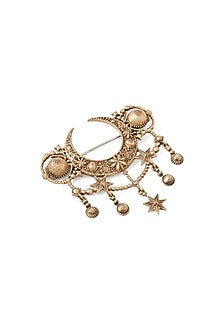 Oxidised Antique Gold Celestial Radiance Crescent Brooch