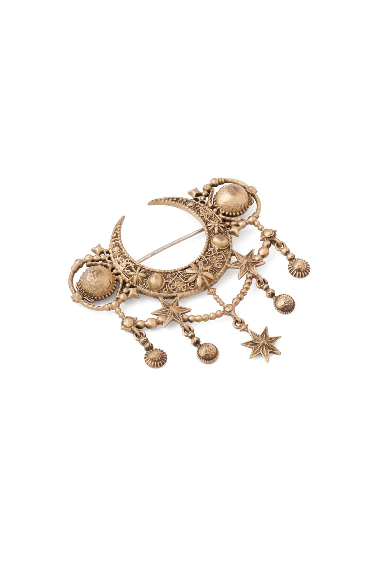 Oxidised Antique Gold Celestial Radiance Crescent Brooch