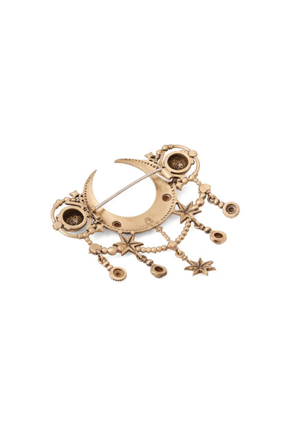 Oxidised Antique Gold Celestial Radiance Crescent Brooch