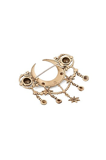 Oxidised Antique Gold Celestial Radiance Crescent Brooch