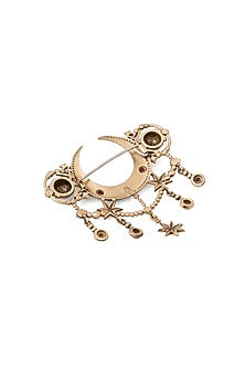 Oxidised Antique Gold Celestial Radiance Crescent Brooch