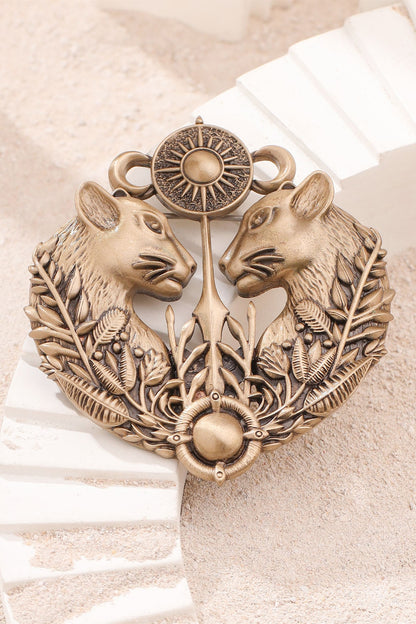Oxidised Antique Gold Panther Emblem Brooch