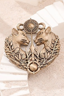 Oxidised Antique Gold Panther Emblem Brooch