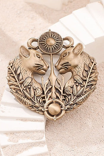 Oxidised Antique Gold Panther Emblem Brooch