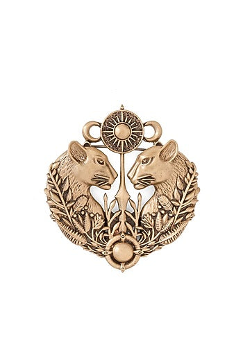 Oxidised Antique Gold Panther Emblem Brooch