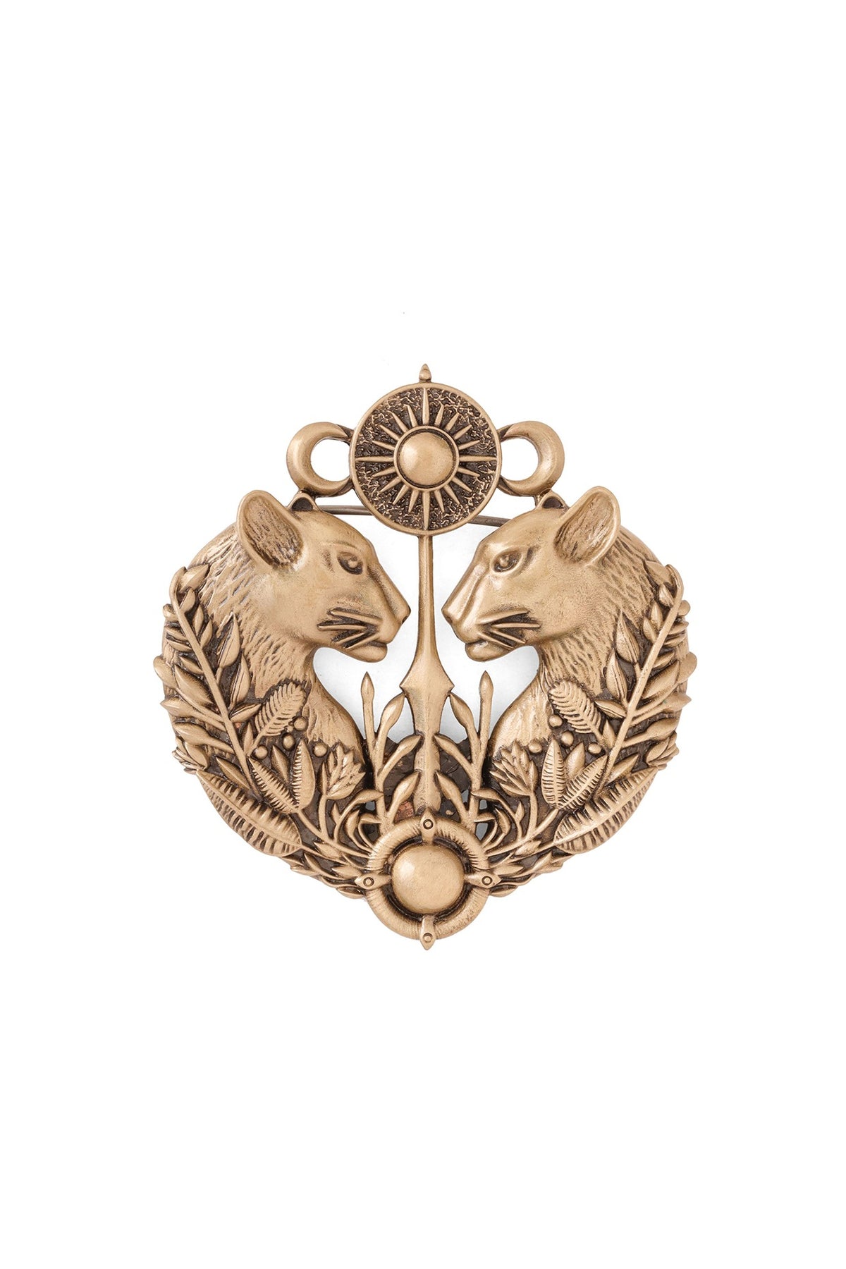 Oxidised Antique Gold Panther Emblem Brooch