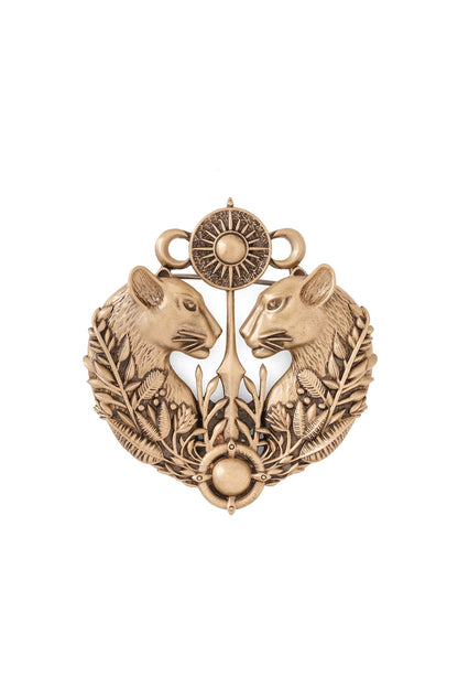 Oxidised Antique Gold Panther Emblem Brooch