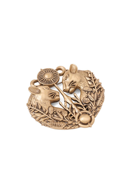 Oxidised Antique Gold Panther Emblem Brooch