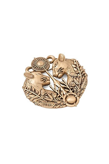 Oxidised Antique Gold Panther Emblem Brooch