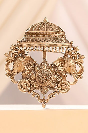 Oxidised Antique Gold Regal Elephant Canopy Brooch
