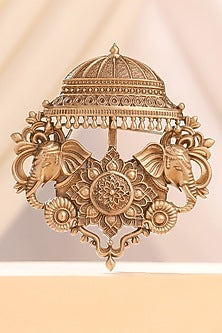 Oxidised Antique Gold Regal Elephant Canopy Brooch