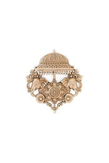 Oxidised Antique Gold Regal Elephant Canopy Brooch