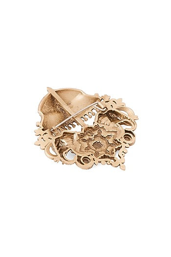 Oxidised Antique Gold Regal Elephant Canopy Brooch