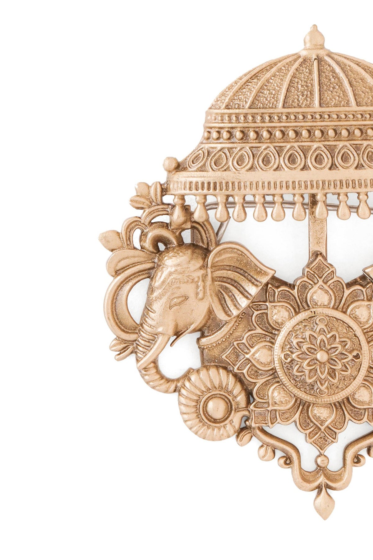 Oxidised Antique Gold Regal Elephant Canopy Brooch