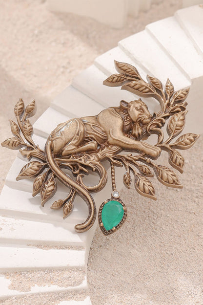 Oxidised Antique Gold Majestic Panther Power Brooch