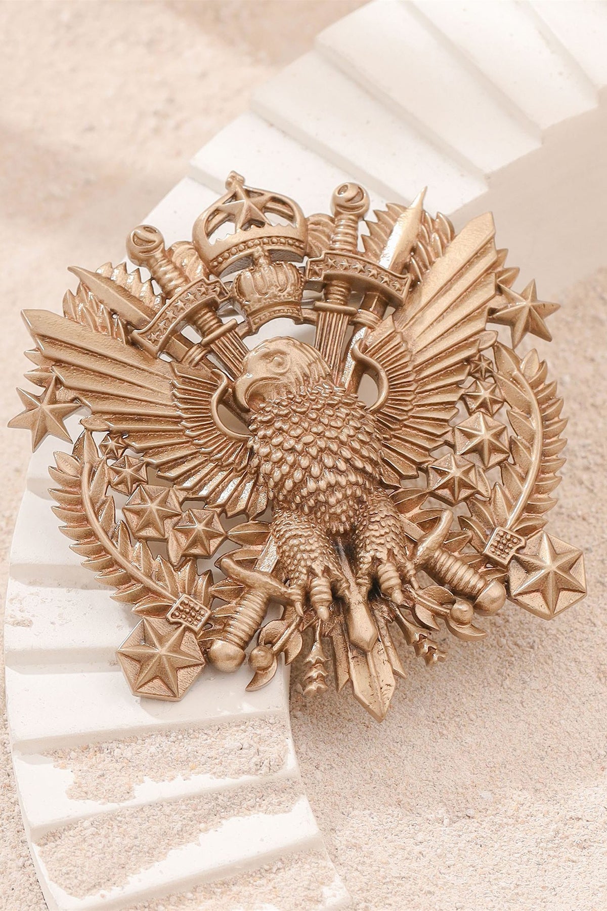 Oxidised Antique Gold Imperial Eagle Emblem Brooch